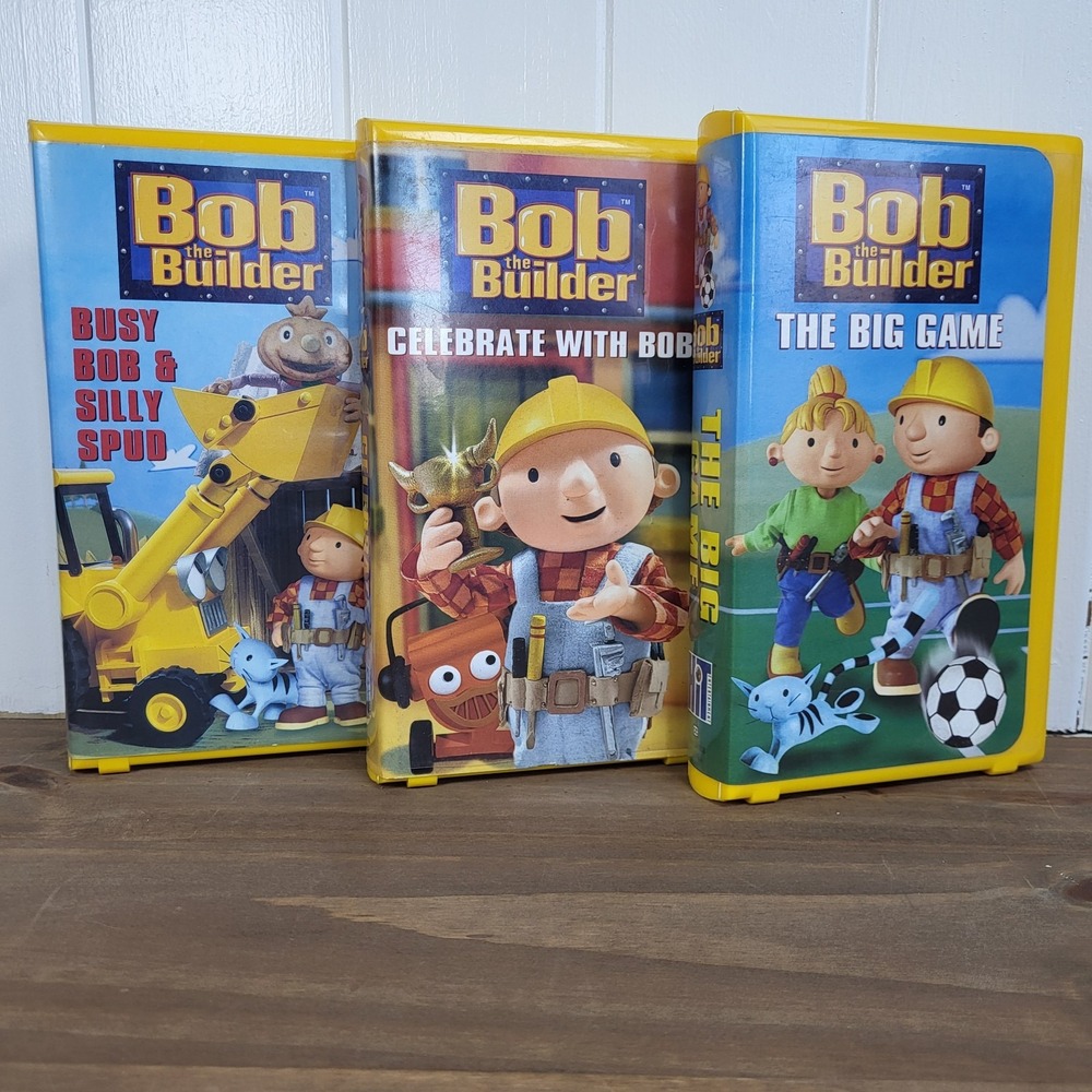 Bob the Builder Lot of 3 VHS Tapes Yellow Clamshell Big Game Celebrate Spud